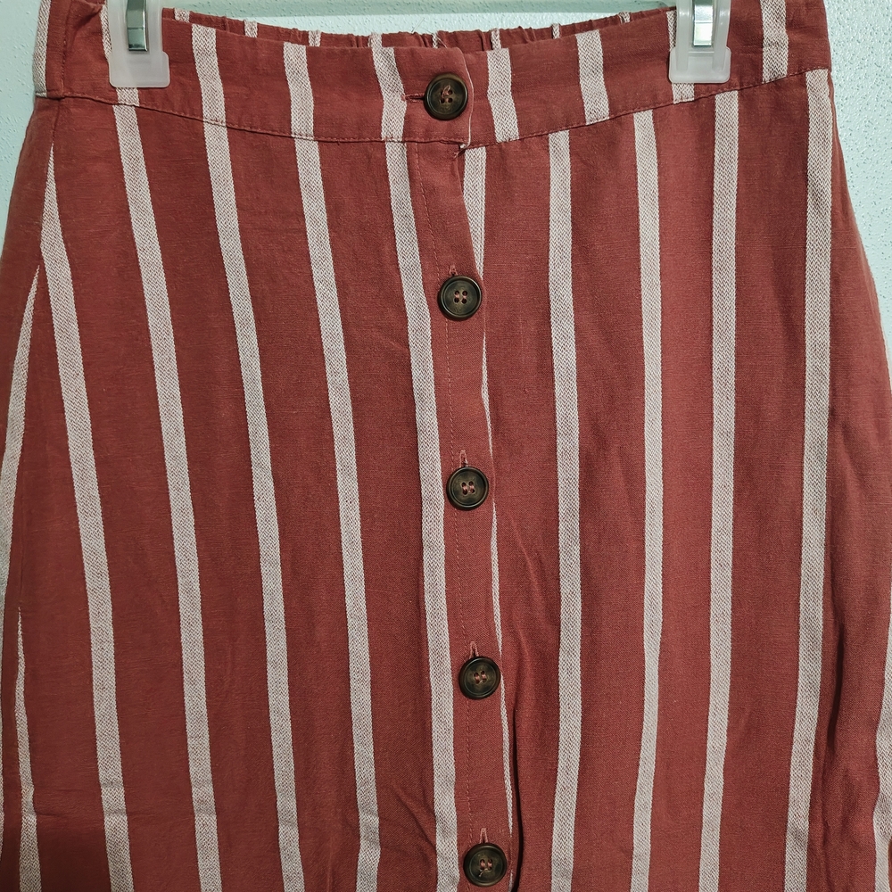 Love Tree Brick Red and Cream Striped Pencil Skirt
